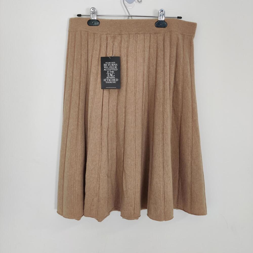 Pure Collection Women's Knit Pleated Midi Skirt Size Large Cashmere Lambswool
